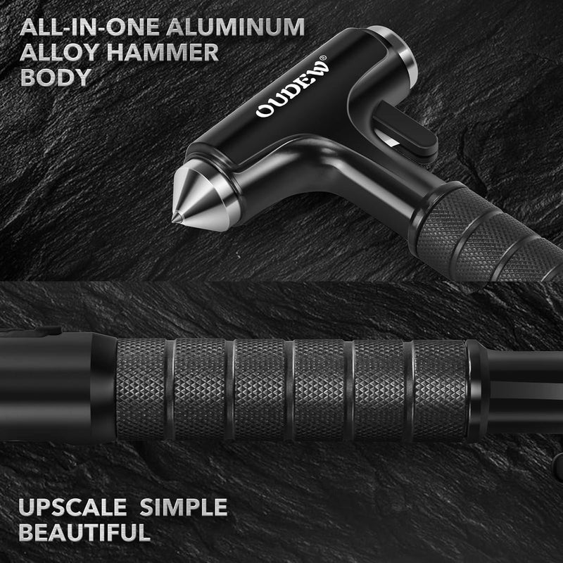 OUDEW Car Safety Hammer, Car Glass Breaker with Seat Belt Cutter, Automotive Escape Tool with Lighting Function, Metal Window Breaker, Emergecy Safety Hammer for Auto Accidents (Black) - Image 4